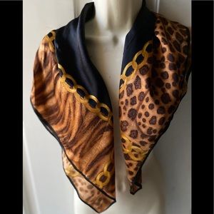 Anne Klein SILK Scarf Cheetah print & black square in the middle beautiful new